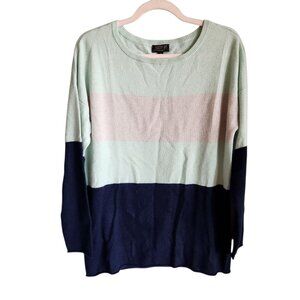 Charter Club Cashmere Sweater Medium Gray Blue Colorblock Long Sleeve Crew Neck